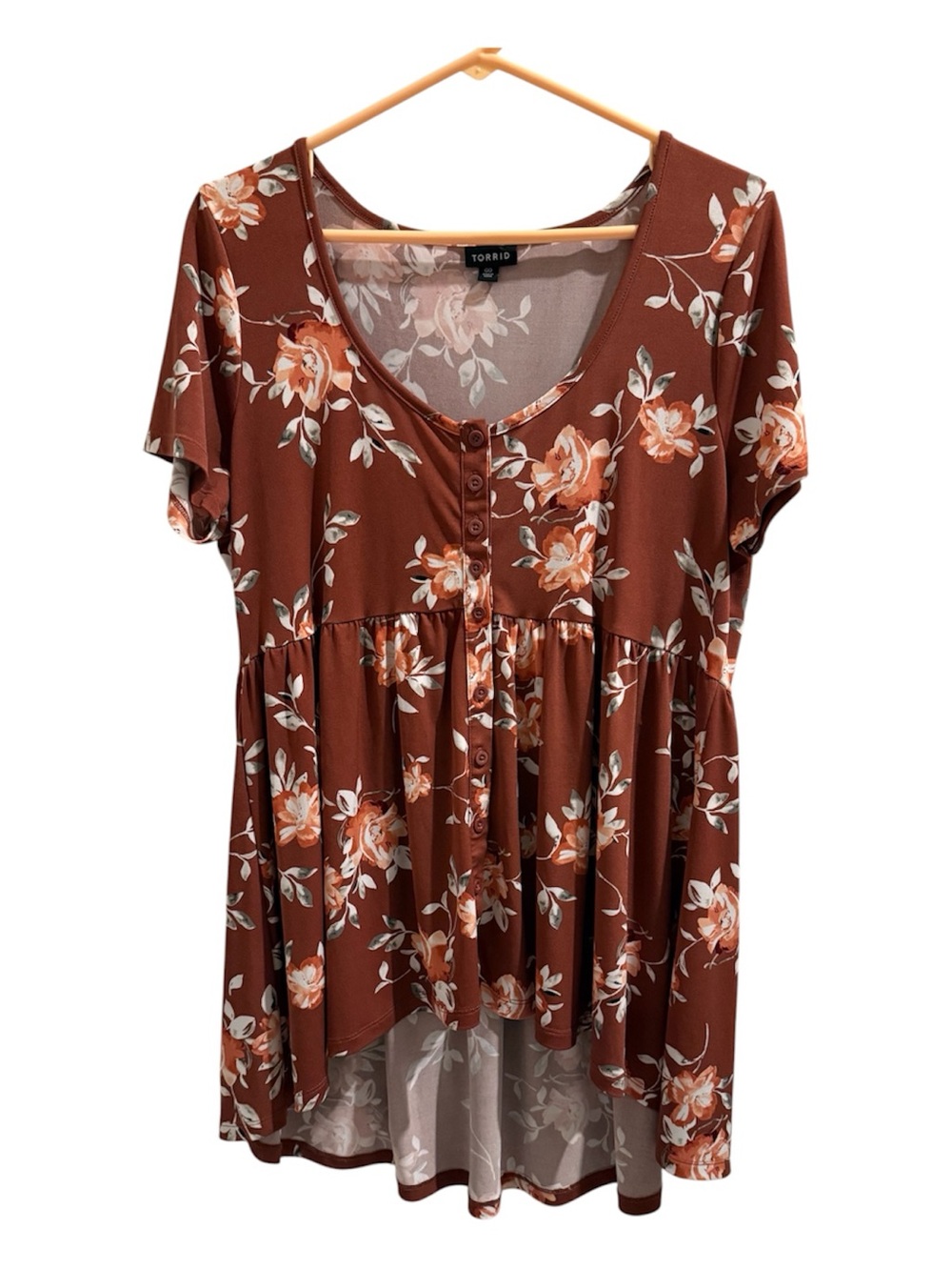 Torrid Rust Floral Button-Front Babydoll Tunic Top
